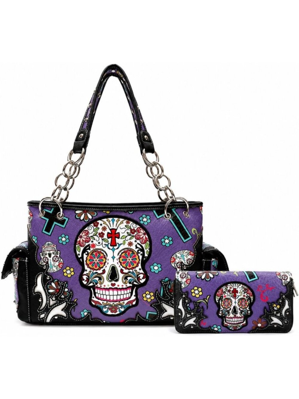 Stylish Western Sugar Skull Purse & Wallet Set for Women - Chic Boho Accessory